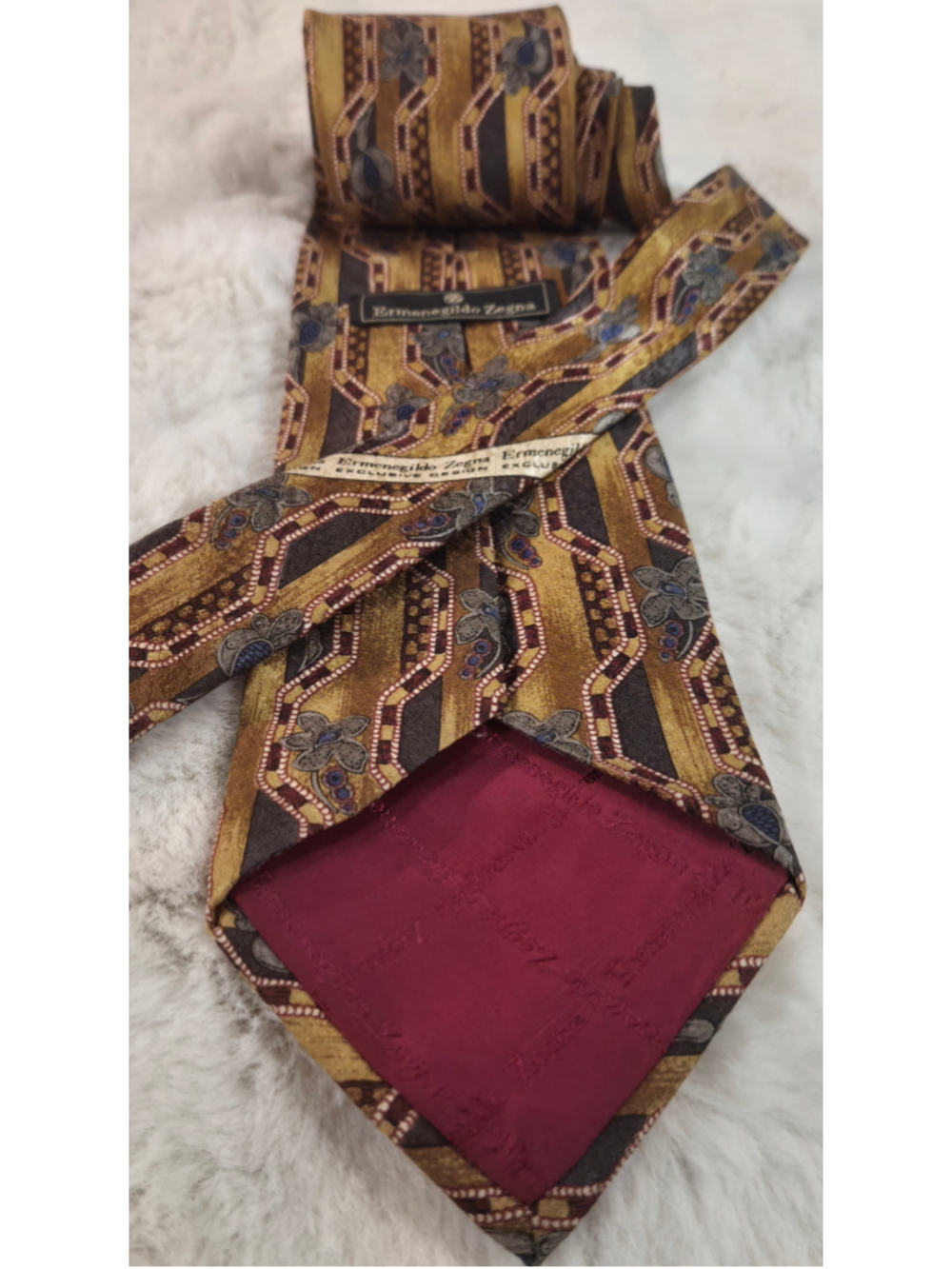 Ermenegildo Zegna Tie Vintage Gold Floral Geometric Silk 4" Wide Quiet Luxury - Picture 6 of 11